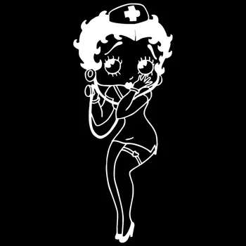 Volkrays de dibujos animados etiqueta Engomada del Coche de Betty Boop Enfermera Accesorios Reflectantes, protector solar Impermeable Calcomanía de Vinilo Negro/Blanco,17 cm*6cm