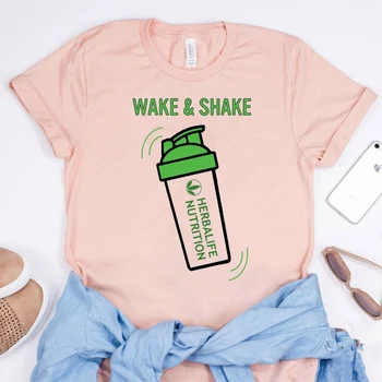 Wake & Shake de Nutrición de Herbalife Camisa Divertida de Herbalife T-shirt de las Mujeres Casual Tops Entrenamiento Camisetas, Además de Tamaño de Harajuku Camisa