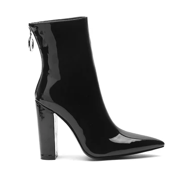 WETKISS zapatos de Tacón Alto Botas de las Mujeres de Patentes de la Pu de Tobillo Botines de Mujer Zip Partido Damas Zapatos de Dedo del pie Puntiagudo Zapatos de Invierno Nuevos, Más el Tamaño de 45