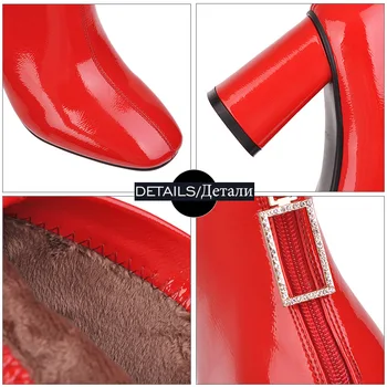 WETKISS zapatos de Tacón Alto Botas de las Mujeres Zip de Tobillo de Arranque de Patentes de la Pu Zapatos de Mujer Zapatos de Cristal de las Señoras de la Plaza de Dedo del pie Zapatos de Invierno 2019 Nuevo