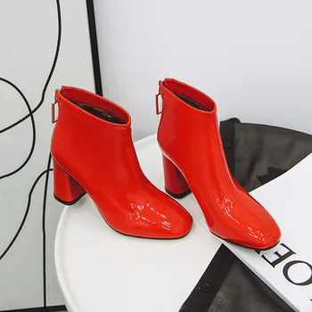 WETKISS zapatos de Tacón Alto Botas de las Mujeres Zip de Tobillo de Arranque de Patentes de la Pu Zapatos de Mujer Zapatos de Cristal de las Señoras de la Plaza de Dedo del pie Zapatos de Invierno 2019 Nuevo
