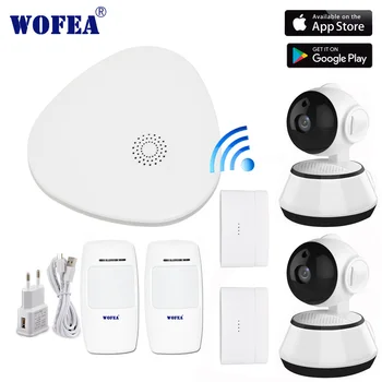 Wofea wifi de la puerta de enlace inteligente Integrada de seguridad en el hogar sistema de alarma HD 720P wifi conjunto de cámara con mensaje push en tiempo real de video
