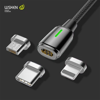 WSKEN Carga Magnética Tipo C Cable para XR Xs Max 11 Pro Cargador Rápido Para Samsung S10 S20 Cable USB LED Micro USB Cable Mini 3
