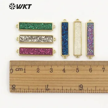 WT-C268 WKT Natural de Piedra de cuarzo druzy Multi Color Recangle Con adorno de Oro de Piedra Conector de accesorios de la joyería 145399