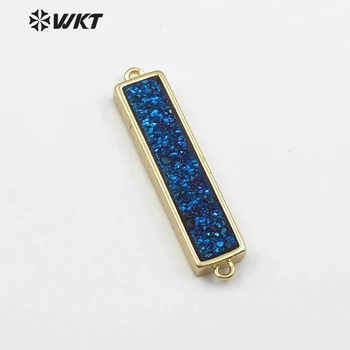 WT-C268 WKT Natural de Piedra de cuarzo druzy Multi Color Recangle Con adorno de Oro de Piedra Conector de accesorios de la joyería