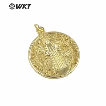 WT-MP160 Mayorista de oro galvanizado de Jehová colgante de moda de la ronda religiosa Cristiana colgante de 25 mm ronda de la moneda de metal colgante
