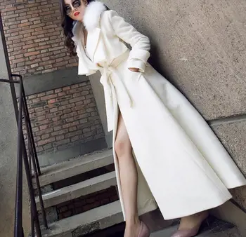 X-largo abrigo de Lana de las mujeres 2020 el otoño y el invierno de nueva temperamento de la cintura largo abrigo de lana cuello de piel gruesa capa de