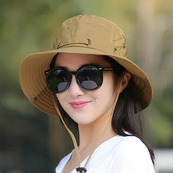 XdanqinX Plegable Adulto Señora de Verano de Algodón Transpirable Bucket Hats Viento Cuerda Fija Ajustable protector solar de Protección UV Sombrero para el Sol