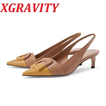 XGRAVITY 2021 Nueva Dama de la Moda de Mezcla de Color de Alta Sandalias de Tacón Elegante Casual Sexy de las Mujeres Zapatos de Fino Tacón de Verano Bombas B316