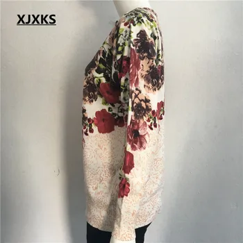XJXKS de gran tamaño Suéter de las Mujeres de Puente de Ropa de Moda de Manga Larga de Impresión O de Cuello de Jerséis de Punto de Mujer de los Suéteres Jersey
