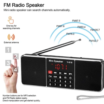 Y-618 Mini Radio Fm Digital Portátil de Doble 3W Altavoz Estéreo de Mp3 Reproductor de Audio de Alta Fidelidad de Sonido de Calidad W/ 2 Pulgadas de Pantalla Scr