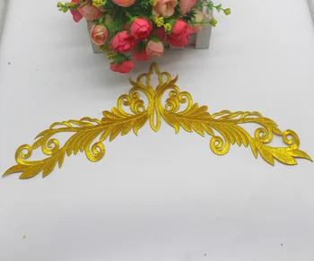 YACKALASI de Hierro En Oro de la Flor de Parches Bordados Diy Vestido con Apliques de Traje de Cosplay 10.5*37cmcm
