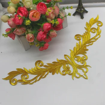 YACKALASI de Hierro En Oro de la Flor de Parches Bordados Diy Vestido con Apliques de Traje de Cosplay 10.5*37cmcm