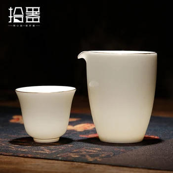 Yangzhi de jade, cerámica Kung Fu juego de té, un pequeño conjunto de casa de la taza de té cubra el tazón de fuente de la combinación de la taza de té Copa Master Dehua de porcelana blanca 155937
