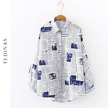 Yedinas Femenina Blusa de las Mujeres Ropa de manga Larga Camisa de la Impresión del Vintage de la Moda de Verano de las Señoras Casual Ropa de Otoño Tops