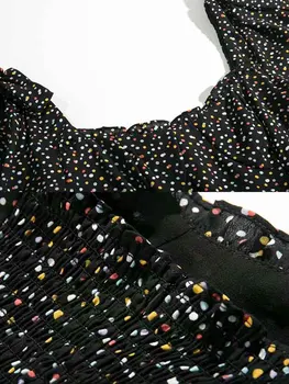 Yinlinhe Negro Vestido de Lunares de las Mujeres de Manga Larga Corbata de lazo Sin espalda Vestido de Verano de la Plaza de Collar de la Elasticidad de la Cintura vestido de Fiesta 1474