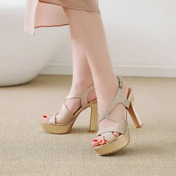 ZawsThia 2020 delgado zapatos de tacón alto de las señoras zapatos de plataforma abierta de dedo mujer sandalias cruz de la correa de la hebilla de plata brillo bling sandalias