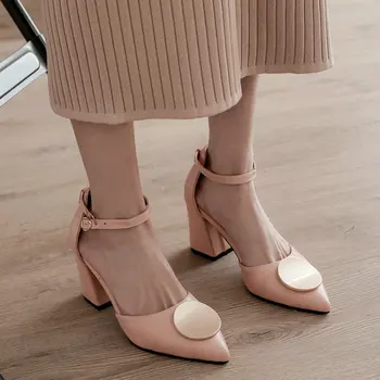 ZawsThia 2020 verano nuevas mujeres sandalias de dedo del pie puntiagudo bloque de zapatos de tacón alto zapatos de gladiador de las mujeres de las bombas de las señoras sandalias de gran tamaño 45 46