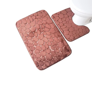 Zeegle 3D de Piedra en Relieve 2pcs alfombra de Baño de ajuste Anti-slip de Baño Esteras Absorbentes alfombra de Baño Set de Baño de la Manta de Franela forma de U Mat