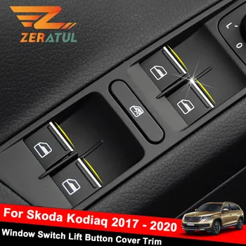 Zeratul Coche Estilo 7Pcs/Set ABS Ventanas de Chrome Levantador de Interruptor de Botón de la Perilla de la Cubierta de ajuste para el Skoda Kodiaq 2017 - 2020 Accesorios