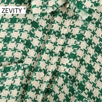 Zevity Nuevo Otoño de las Mujeres de la Vendimia de la tela Escocesa de Impresión Camisa de Lana Abrigo de Señora de Manga Larga Bolsillo de Parche Borla Chaqueta Casual Chic Tops CT602