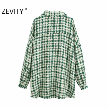 Zevity Nuevo Otoño de las Mujeres de la Vendimia de la tela Escocesa de Impresión Camisa de Lana Abrigo de Señora de Manga Larga Bolsillo de Parche Borla Chaqueta Casual Chic Tops CT602
