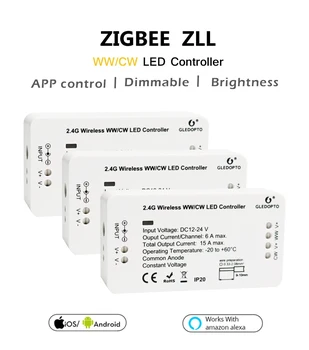 Zigbee 3.0 Controlador 5050 2 en 1 CW/WW CCT de la temperatura de Color del LED de las Luces de Tira + fuente de Alimentación de 12V de Trabajo Con el cubo de Amazon Eco Plus