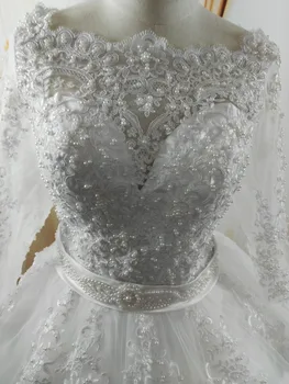 ZJ9131 2019 Blanco Marfil Elegante Vestido de Bola de las Perlas de los Vestidos de Boda para las novias de Encaje de novia con encaje edge Plus Tamaño