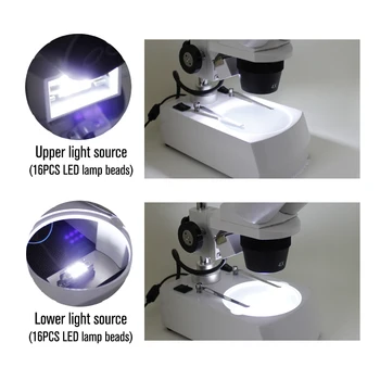 Zoom 20x, 40x, 80X profesional de Soldadura Binocular HD estéreo microscopio arriba/abajo luz LED de la fuente de la reparación del teléfono PCB industriales
