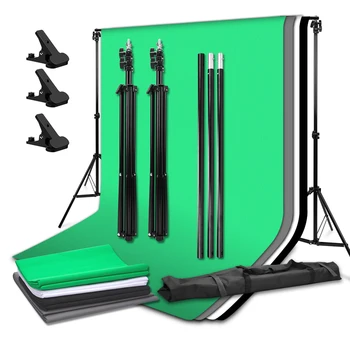 ZUOCHEN Photo Studio Ajustable Telón de fondo de Apoyo Kit de Soporte de 1.6 x 3m Negro/Blanco / Verde/Gris Telón de fondo de Pantalla Para la Fotografía