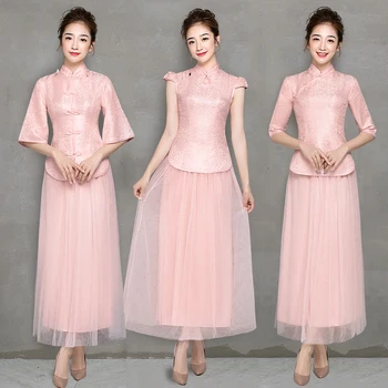 ZX-B3#Vestidos de Dama de honor Largo Mejorado cheongsam Brindis traje de la boda vestido de fiesta de color rosa de dos piezas vestido de hoteles de mayoristas de ropa