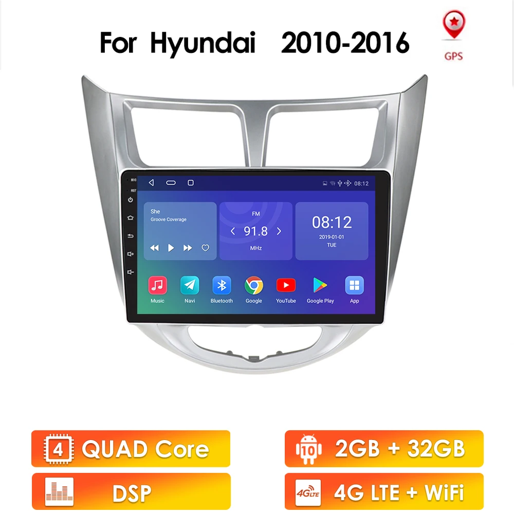 9 Pulgadas 2 Din Android GPS del Coche de Radio para Hyundai Solaris Verna 2010 - 2016 de Navegación del Reproductor USB Control del Volante 0