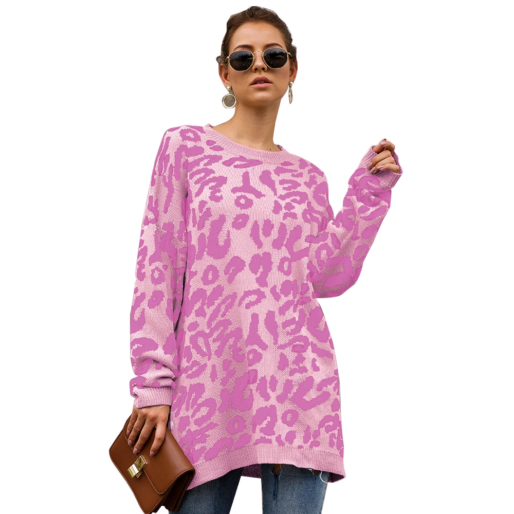 Adogirl patrón de leopardo o de cuello suelto mujeres suéteres de punto otoño grueso suéter largo mujer invierno 2019 80-100 cm suéter de lana 0