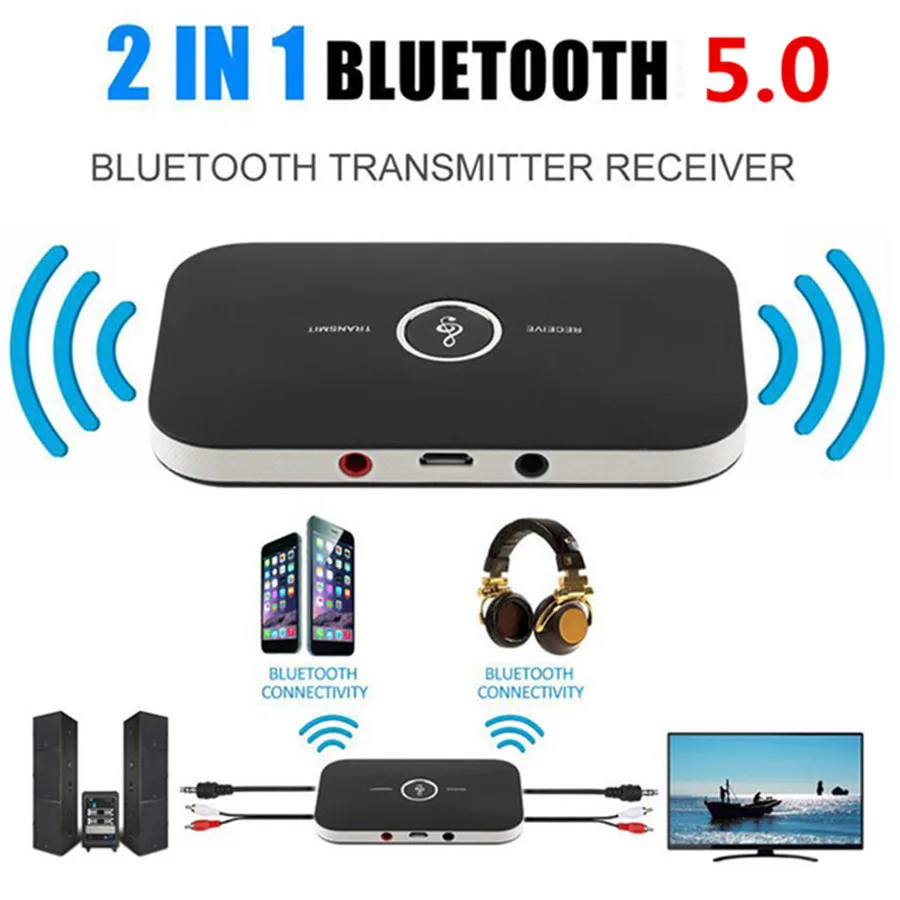 Actualizado Bluetooth 5.0 de Audio del Transmisor Receptor RCA de 3,5 mm AUX Jack USB Dongle Música Adaptador Inalámbrico para Coche de PC TV Auriculares 0