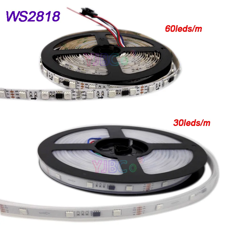 5m DC12V WS2818 (Actualización WS2811) Píxeles de Tira de LED de Luz Direccionable de Doble Señal WS2818 IC 30Leds/m 60 Leds/m de la lámpara de la cinta 0