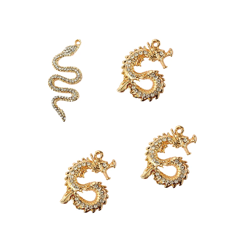 10Pcs Dragón de Oro de la Serpiente Encantos Bling Rhinestone de los Animales de Aleación Colgantes De la Joyería de DIY Collar Pendiente de Suministros de Artesanía 0