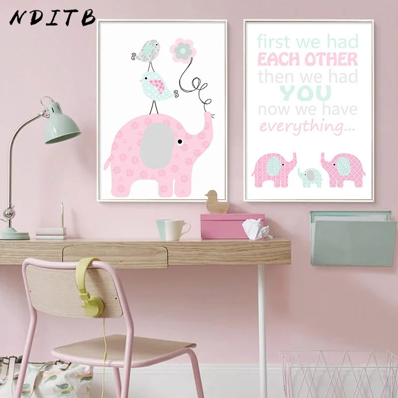 NDITB de dibujos animados de Animales de la Lona de Arte de los Carteles Elefante Giraffa Vivero Impresiones de la Pintura Nórdica Niñas y Niños, Dormitorio Decoración 0