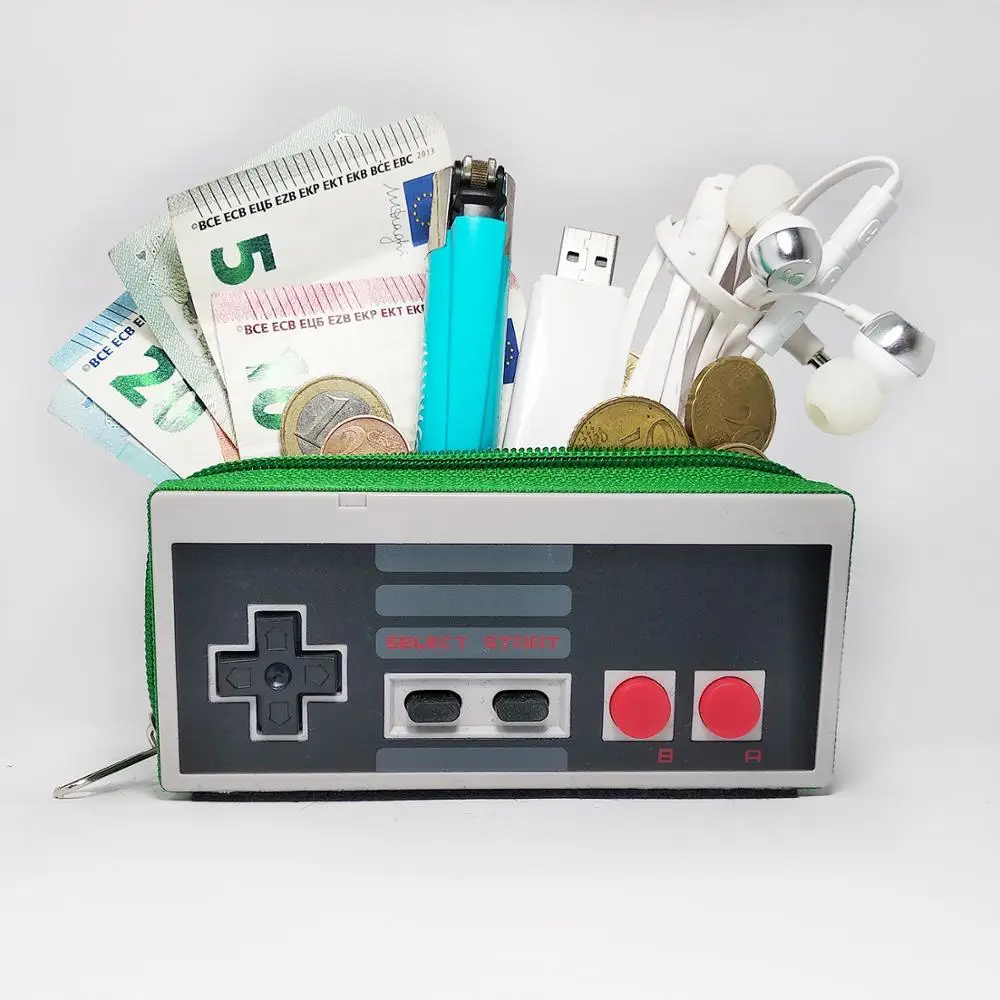 Cartera monedero hecho con nintendo NES controlador, cierre de cremallera, forrado en el interior, gamer estilo, retro, original geek 0