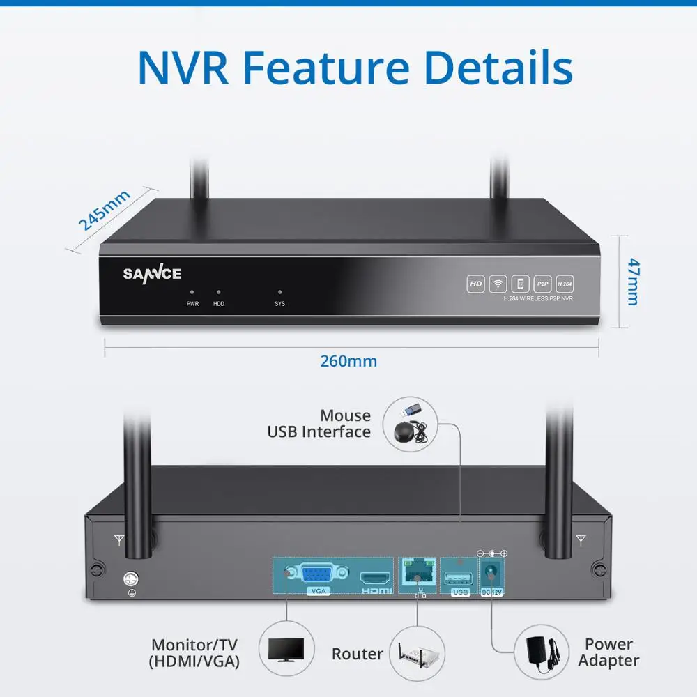 SANNCE 8CH 1080P WiFi NVR 4PCS 2.0 MP IR al aire libre Impermeable del CCTV Cámara IP Inalámbrica de la Seguridad del Sistema de Video Vigilancia Kit de 0