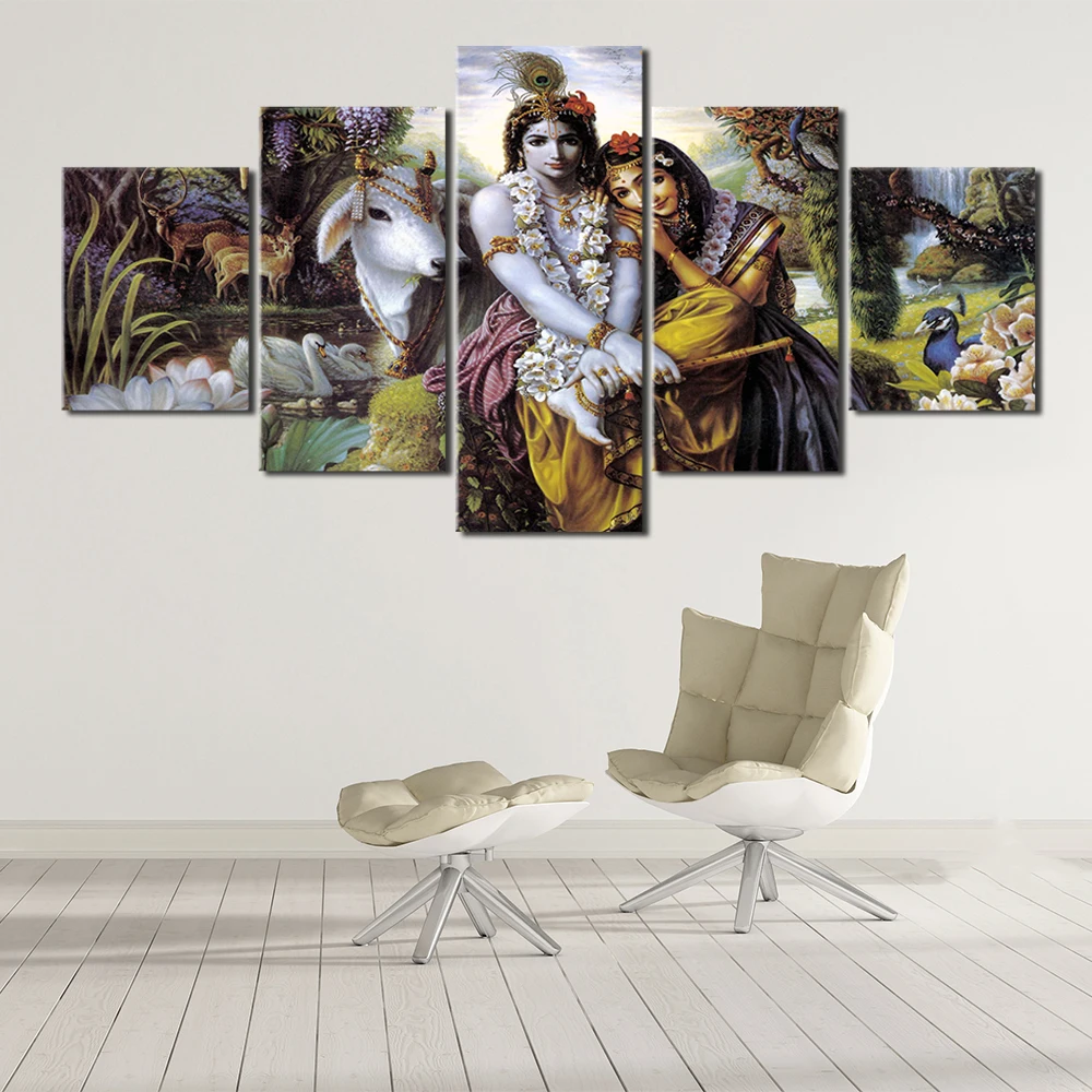 Dios hindú Radha Krishna Amor 2 HD Arte de la Pared de la Lona del Cartel y de Impresión de la Lona de Pintura Decorativa Imagen para la Sala de estar Decoración para el Hogar 0