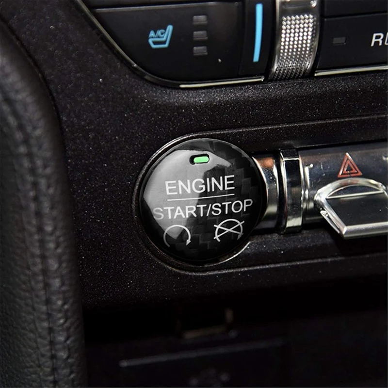 Motor de auto Start Stop Botón de la etiqueta Engomada de adorno de Interiores de Ford Mustang-2019 de Fibra de Carbono 0