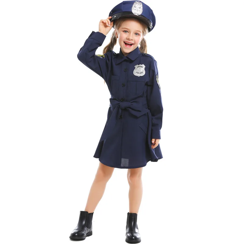 Las niñas oficial de la Policía de traje de cosplay de halloween para niña de Carnaval, disfraces Encantadores de la Policía de Uniforme de las Niñas Slim de la Policía de la Falda 0