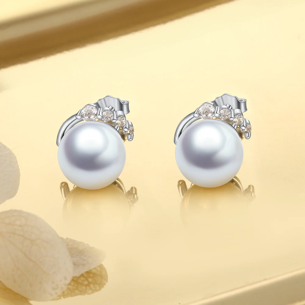 Plata de ley 925 Aretes de Perlas con Zirconia Cúbico de la Boda Aretes para Mujer Accesorios de la Joyería (JewelOra EA103259) 0