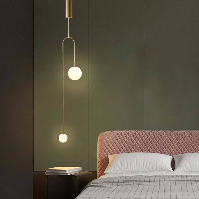 Nórdicos creativo de diseño moderno comedor dormitorio mesilla de noche de luces colgantes de oro de una sola lámpara colgante geométrico de la línea de luz de la luminaria 0