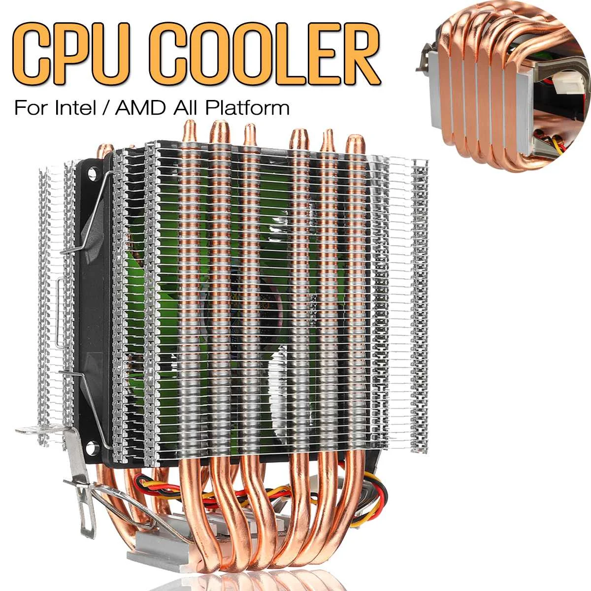 3/4 pines de la CPU Ventilador de Disipador de calor de Un 2/4/6 Heatpipe de Cobre RGB Fan Cooler De Intel 775/1150/1151/1155/1156/1366 y AMD Todas las Plataformas 0