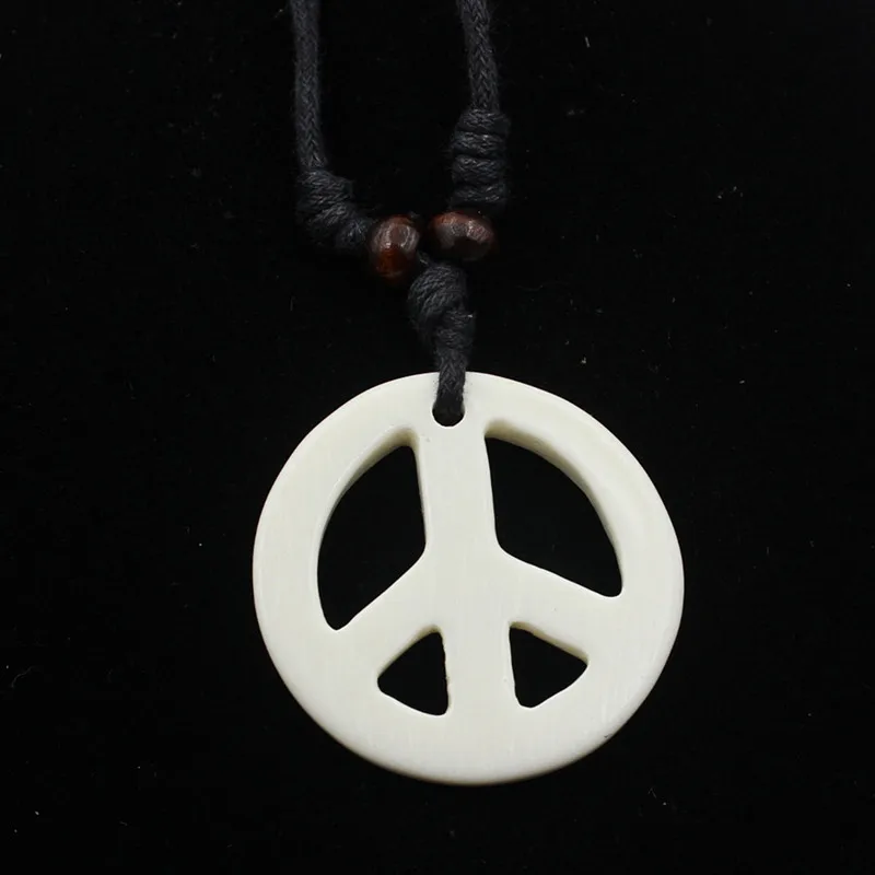 12PCS Retro Resina Anti-Guerra a la Paz Collar Puro hecho a Mano Símbolo de la Paz Collar Suéter Cadena de la Joyería de Regalo de Tres Colores Opcionales 0