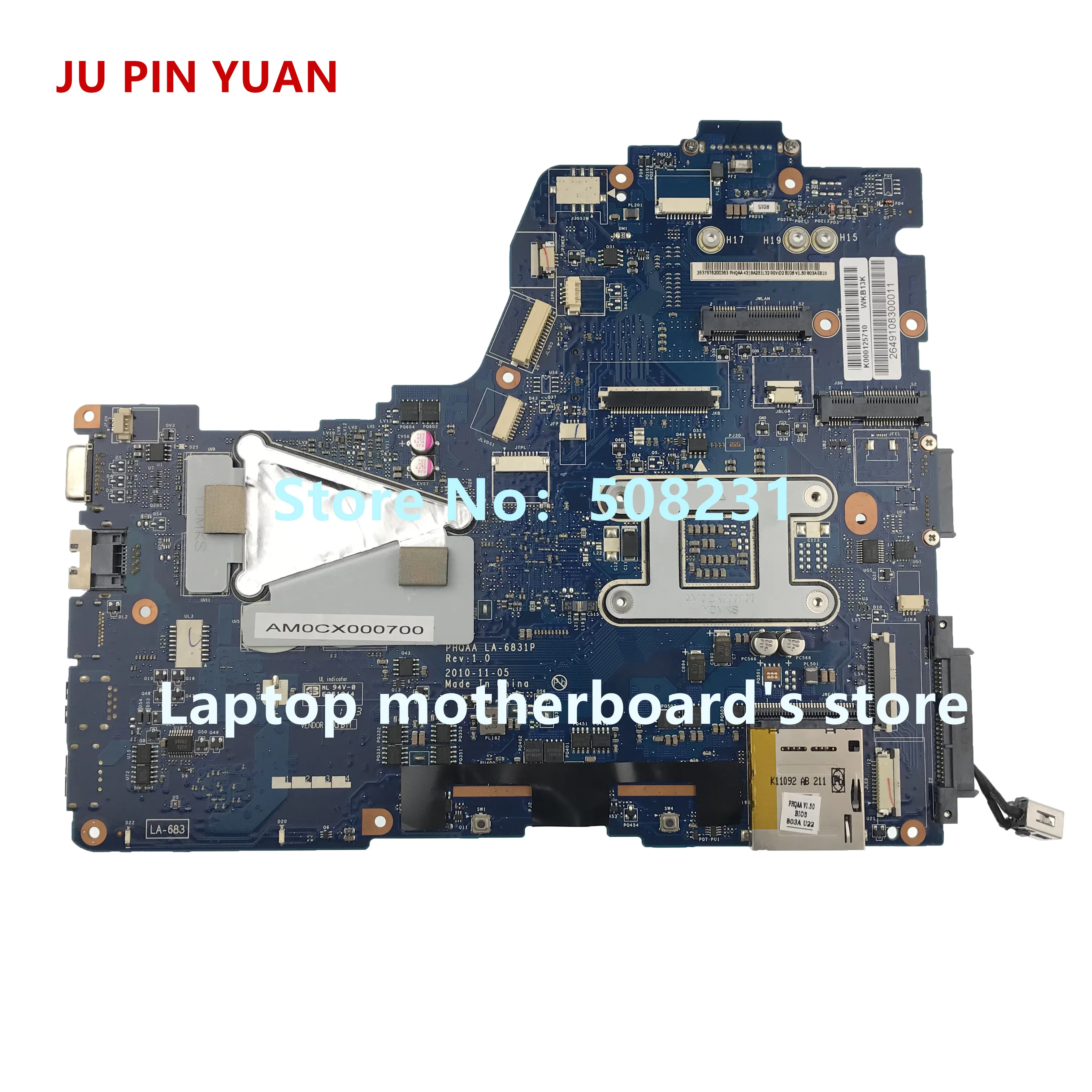 JU PIN YUAN K000125710 PHQAA LA-6831P Para Toshiba Satellite A660 A665 P750 P755 de la placa base del ordenador Portátil HM65 totalmente Probado 0