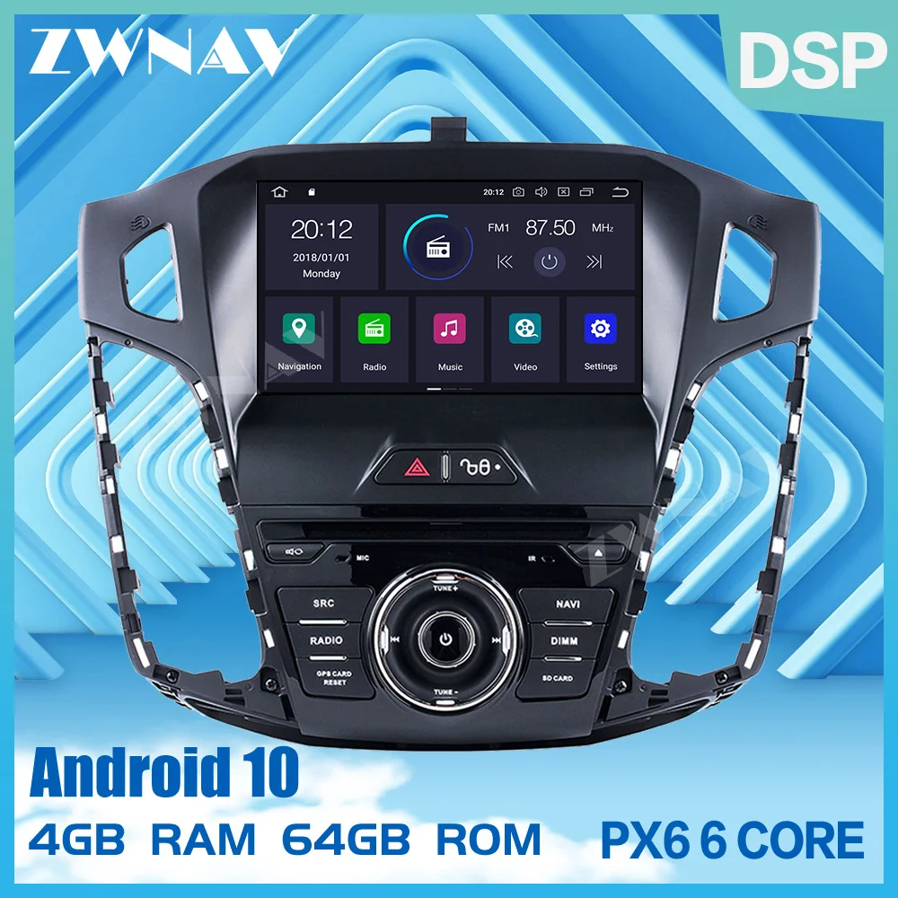 PX6 IPS 4+64G Android 10.0 Estéreo del Coche DVD GPS de Navegación Glonass para Ford Focus 2012-2018 Radio Multimedia wifi jefe de la unidad de 0