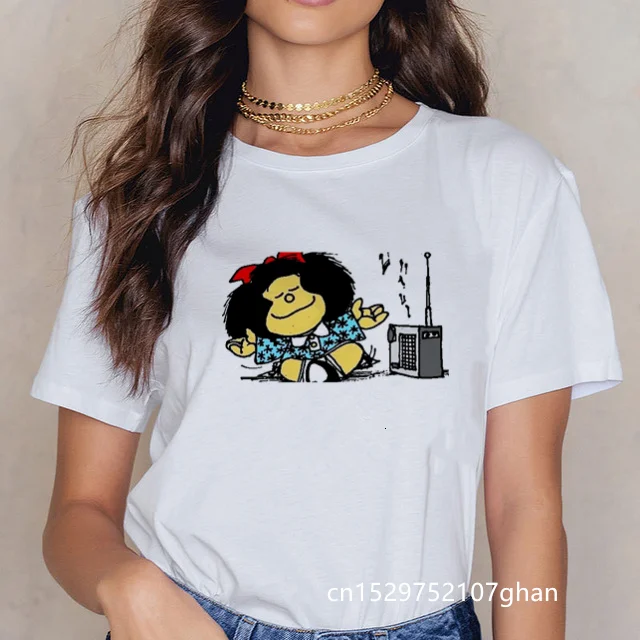 La mujer T-camisa de Mafalda de dibujos animados de Moda de Impresión T-shirt Casual de Damas Harajuku Gráfico T-shirt de Manga Corta Kawaii Camiseta Mujer 0