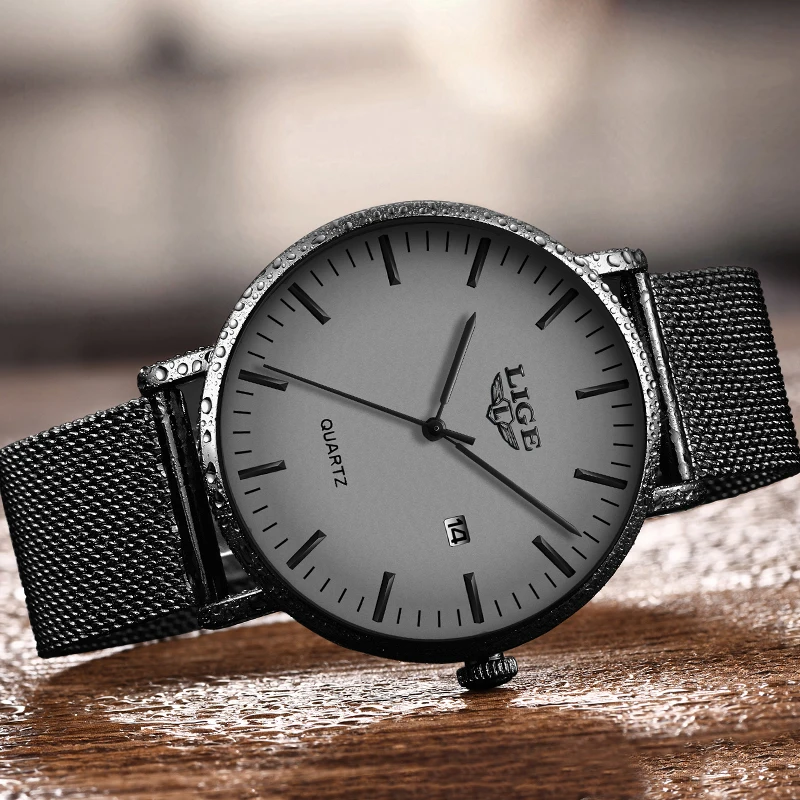 2020 LIGE Nuevos Relojes de Moda de Hombre Simple de Acero Inoxidable Dial de Fecha Delgado Reloj De los Hombres de Lujo Casual Impermeable Reloj de Cuarzo+Caja 0